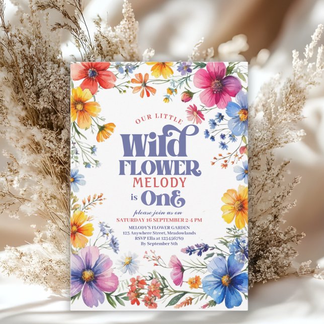 Convite de aniversário de 1 ano Wildflower Wild On (Criador carregado)