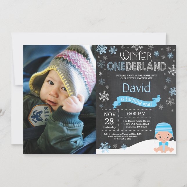 Convite de Aniversário de 1 ano Winter Onederland (Frente)