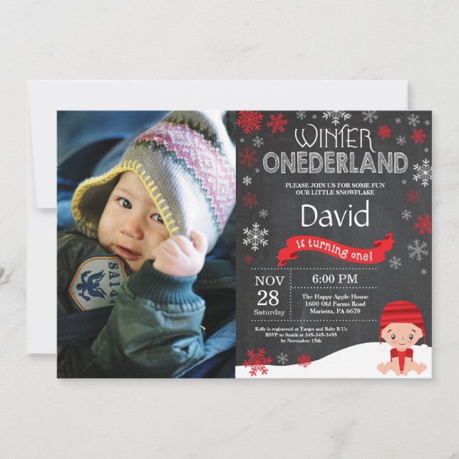 Convite de Aniversário de 1 ano Winter Onederland (Frente)