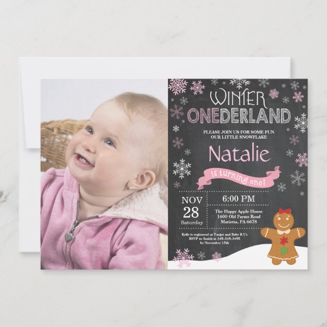 Convite de Aniversário de 1 Ano Winter Onederland (Frente)