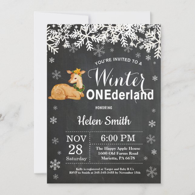 Convite de Aniversário de 1 Ano Winter Onederland  (Frente)