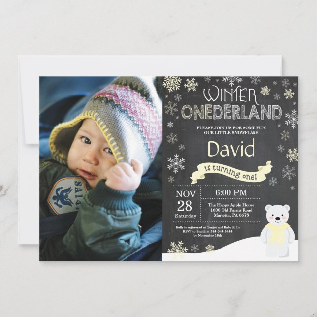 Convite de Aniversário de 1 ano Winter Onederland (Frente)