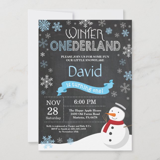 Convite de Aniversário de 1 Ano Winter Onederland (Frente)