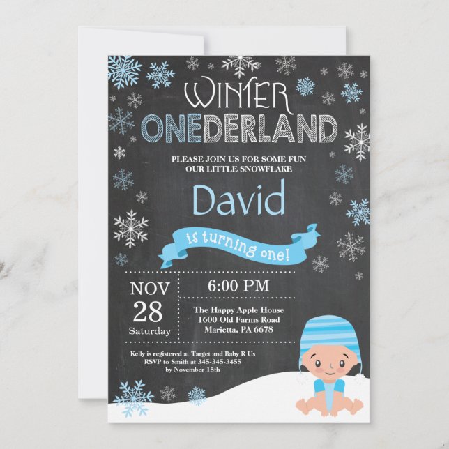 Convite de Aniversário de 1 Ano Winter Onederland (Frente)
