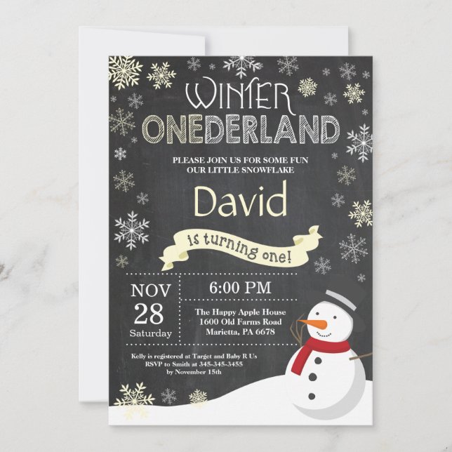Convite de Aniversário de 1 Ano Winter Onederland (Frente)