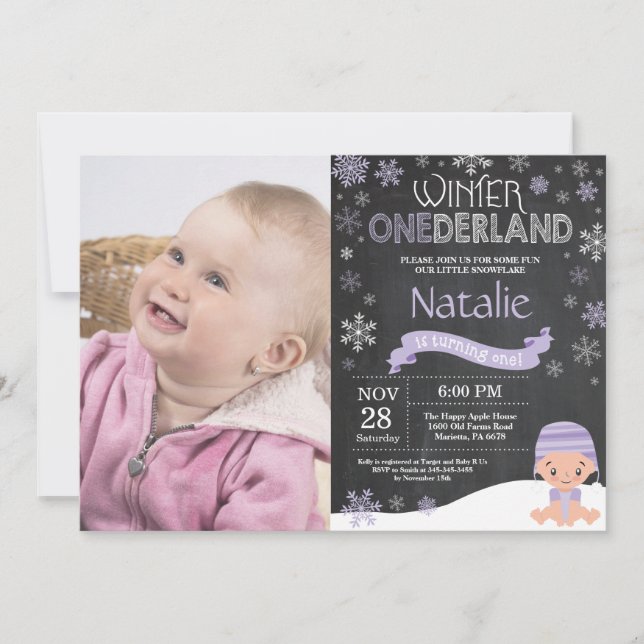 Convite de Aniversário de 1 ano Winter Onederland (Frente)
