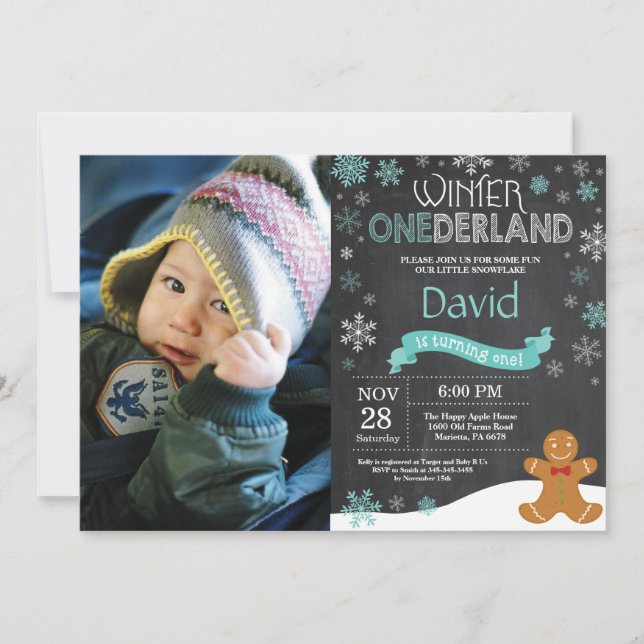Convite de Aniversário de 1 Ano Winter Onederland (Frente)