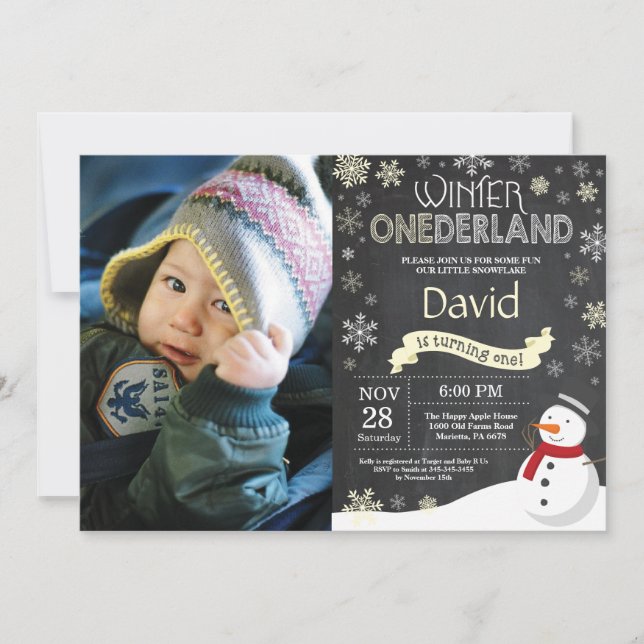 Convite de Aniversário de 1 Ano Winter Onederland (Frente)