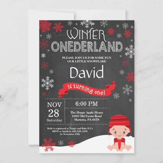 Convite de Aniversário de 1 Ano Winter Onederland (Frente)