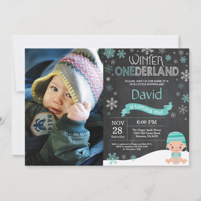 Convite de Aniversário de 1 Ano Winter Onederland (Frente)