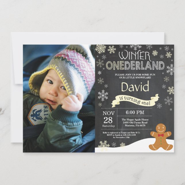 Convite de Aniversário de 1 Ano Winter Onederland (Frente)