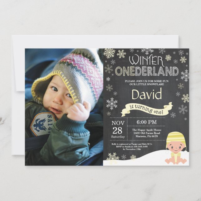 Convite de Aniversário de 1 ano Winter Onederland (Frente)