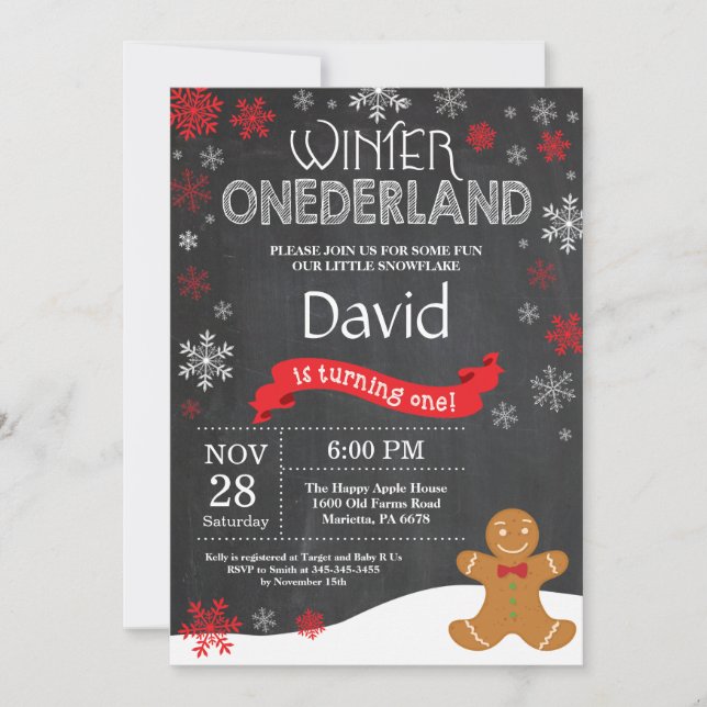 Convite de Aniversário de 1 Ano Winter Onederland (Frente)