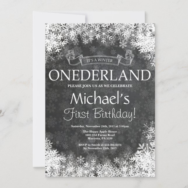 Convite de Aniversário de 1 Ano Winter Onederland (Frente)