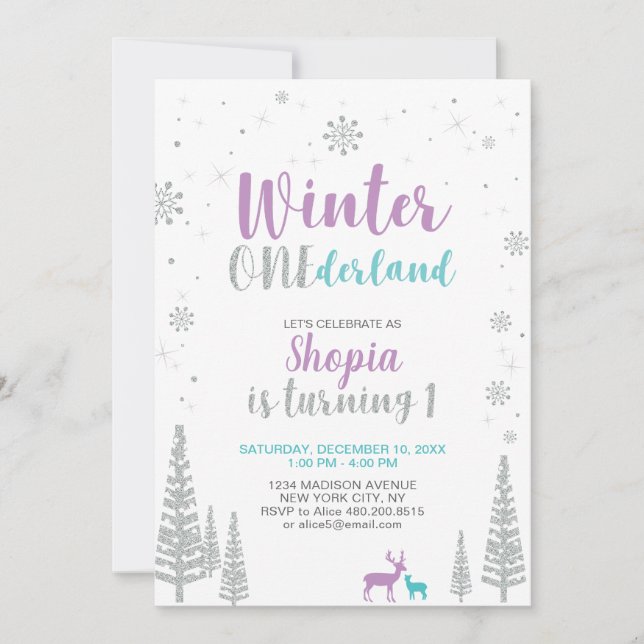 Convite de Aniversário de 1 Ano Winter Onederland  (Frente)
