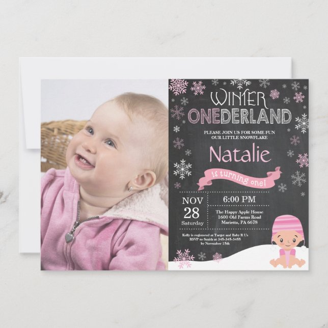 Convite de Aniversário de 1 ano Winter Onederland (Frente)