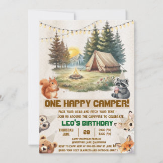 Convite de Aniversário de 1 ano Woodland Animals C