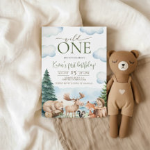Convite de Aniversário de 1 ano Woodland Wild One