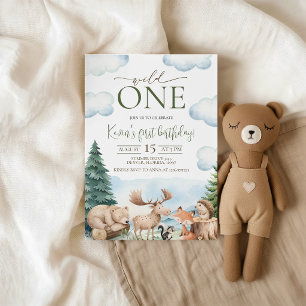 Convite de Aniversário de 1 ano Woodland Wild One