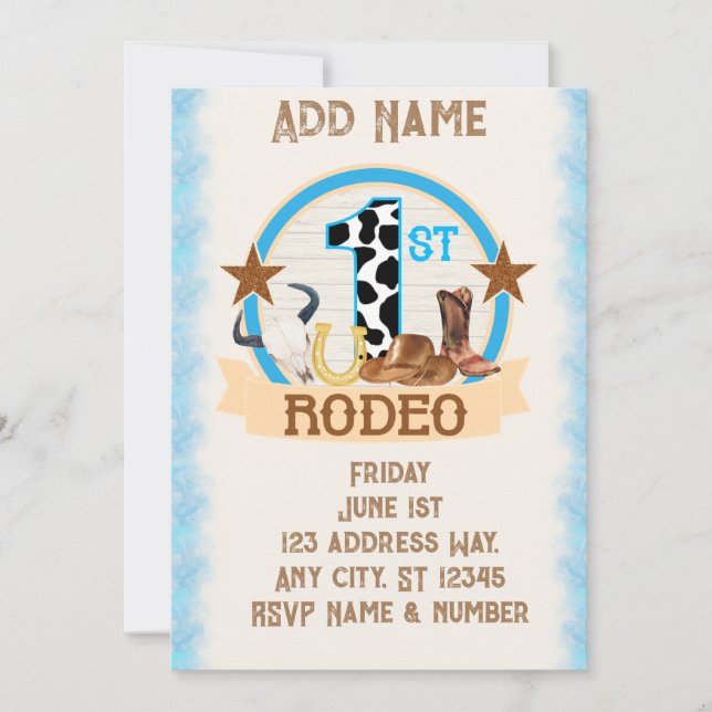 Convite de aniversário de 1rua Rodeo (Frente)