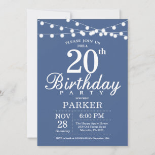 Convite de Aniversário de 20 anos Azul