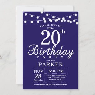 Convite de Aniversário de 20 Anos Azul Marinho
