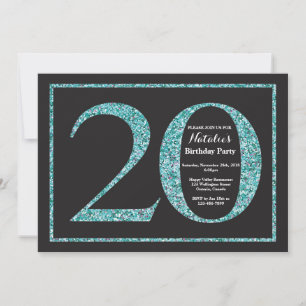 Convite de Aniversário de 20 anos com Brilho Azul 
