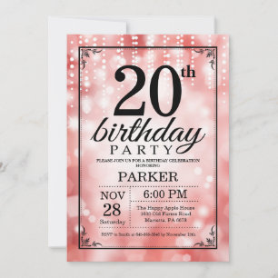 Convite de Aniversário de 20 anos com Brilho Verme
