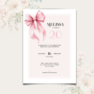 Convite de Aniversário de 20 Anos com Laço Rosa El