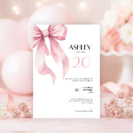 Convite de Aniversário de 20 Anos com Laço Rosa pa