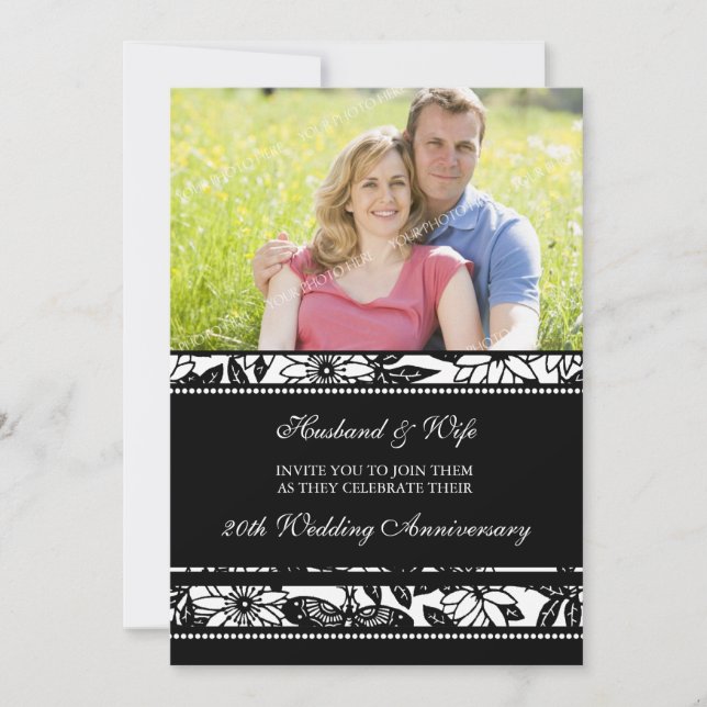 Convite de Aniversário de 20 Anos de Floral Preto (Frente)
