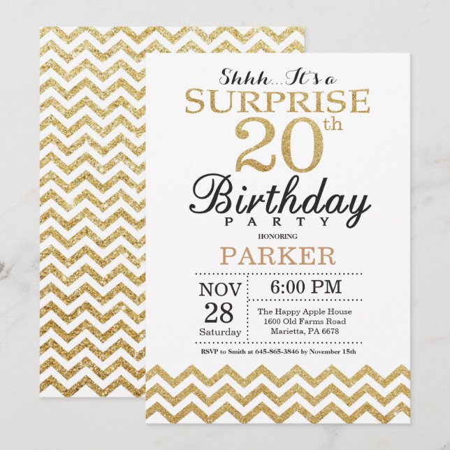 Convite de Aniversário de 20 anos Surpresa com Bri (Frente/Verso)