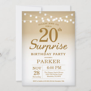 Convite de Aniversário de 20 anos Surpresa Dourado