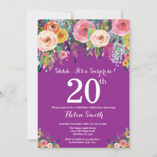 Convite de Aniversário de 20 anos Surpresa Floral