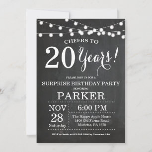 Convite de Aniversário de 20 anos Surpresa Quadro 