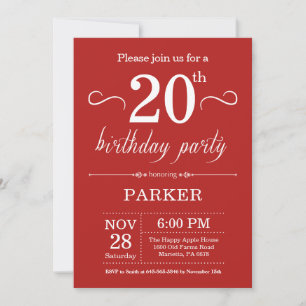 Convite de Aniversário de 20 anos Vermelho