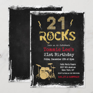 Convite de Aniversário de 21 Anos 21 Rocks Rocksta