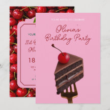 Convite de Aniversário de 21 Anos Bolo de Cereja c