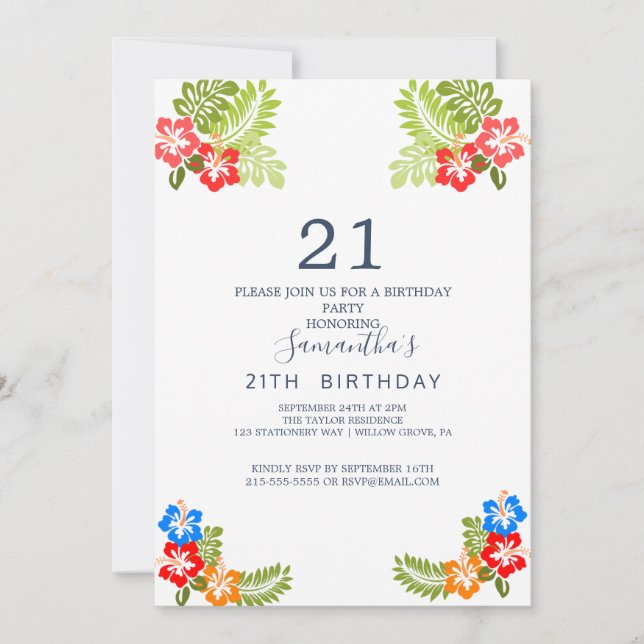 Convite de Aniversário de 21 Anos Brisa Tropical (Frente)