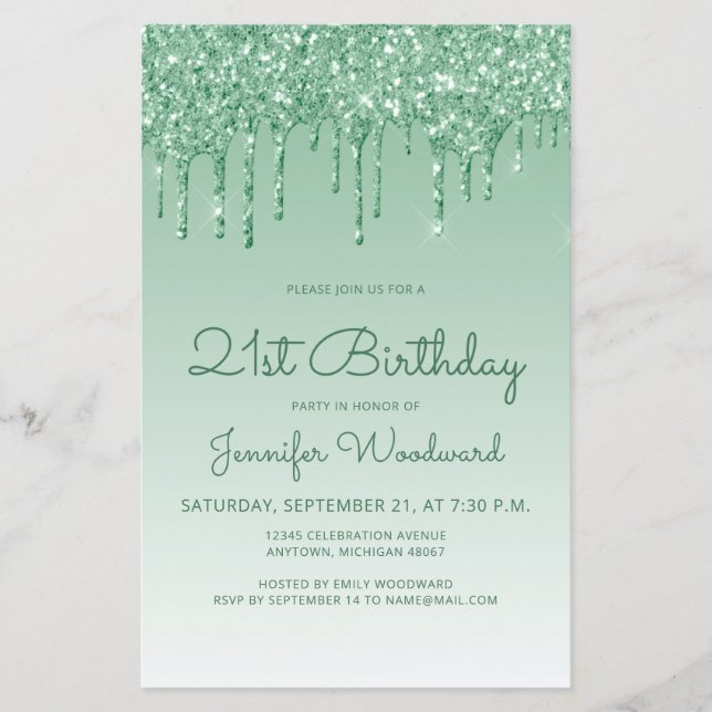 Convite de Aniversário de 21 Anos Budget Glitter D (Frente)