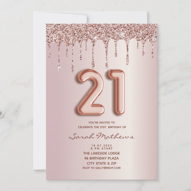 Convite de Aniversário de 21 anos com Brilho em Do (Frente)
