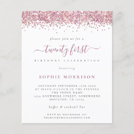 Convite de Aniversário de 21 Anos com Brilho Rosa