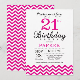 Convite de Aniversário de 21 anos com Chevron Rosa