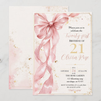Convite de Aniversário de 21 Anos com Laço Rosa El