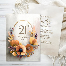 Convite de Aniversário de 21 Anos com Tema Floral 