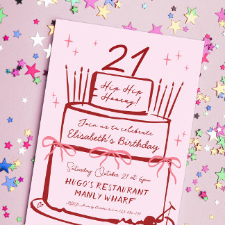 Convite de Aniversário de 21 Anos Coquette com Laç