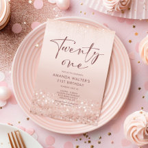 Convite de Aniversário de 21 anos em Glitter Rosa