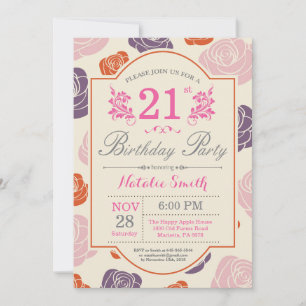 Convite de Aniversário de 21 anos Floral Rosas Ros