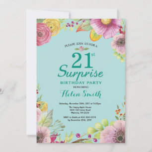Convite de Aniversário de 21 anos Floral Surpresa