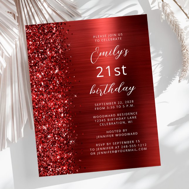Convite de Aniversário de 21 anos Glam Glitter Ver (Criador carregado)